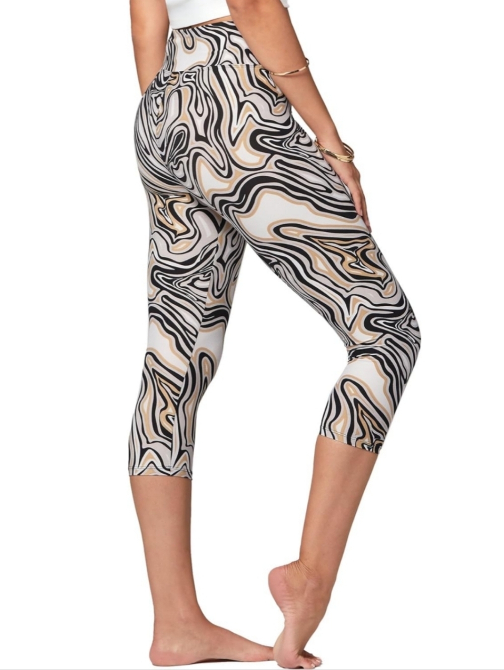 Abstract Swirl Print Capri Leggings High Waist Tummy Control Size 1X
